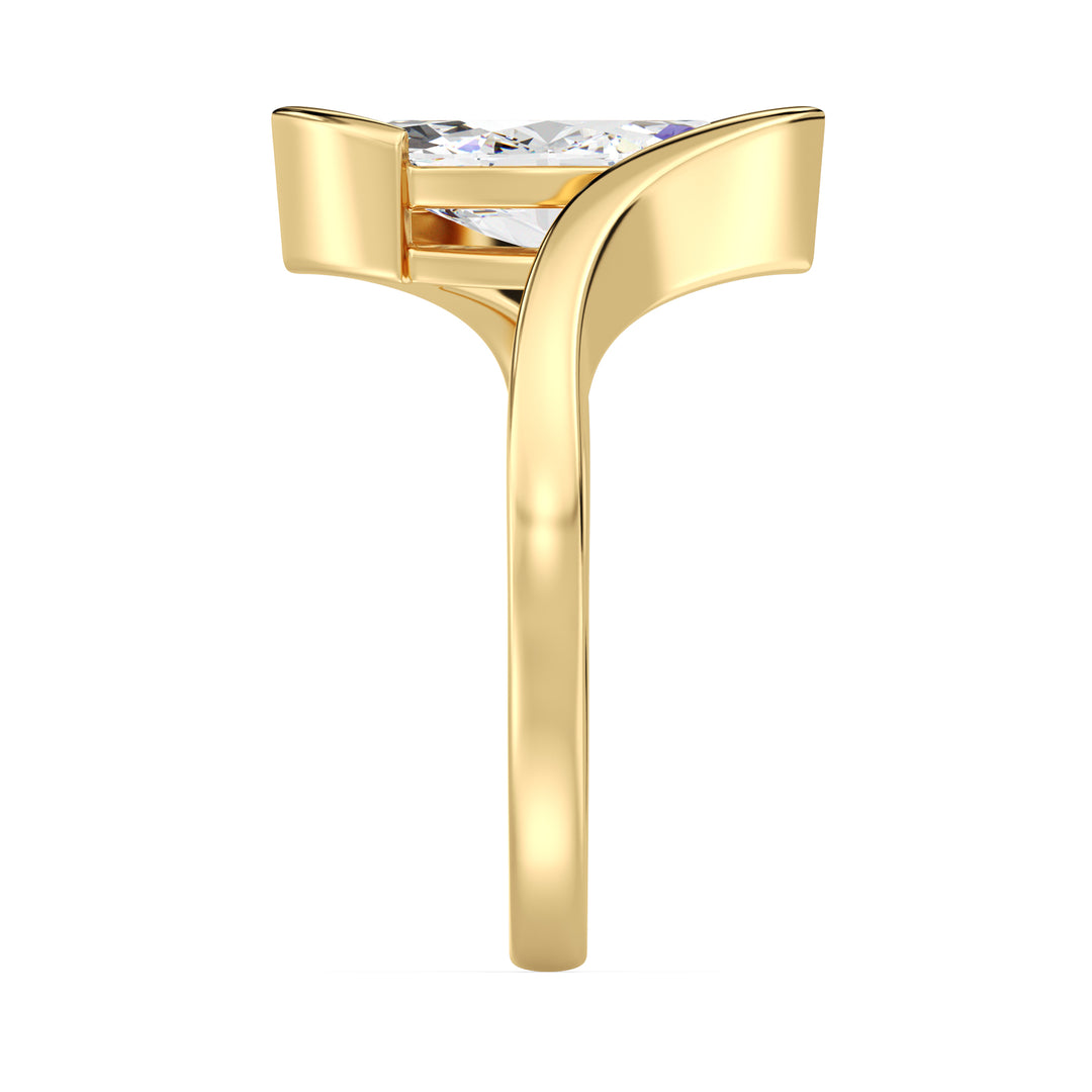 Marquise Cut Lab Grown Diamond Bypass Shank Engagement Ring Yellow Gold