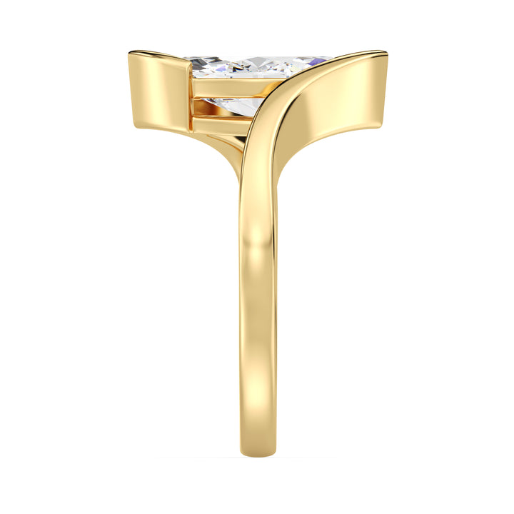 Marquise Cut Lab Grown Diamond Bypass Shank Engagement Ring Yellow Gold