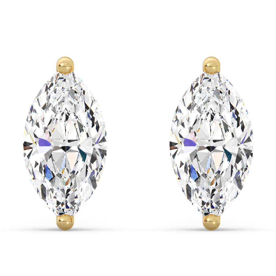 Marquise Lab Grown Diamond Solitaire Stud Earrings in 18K Yellow Gold