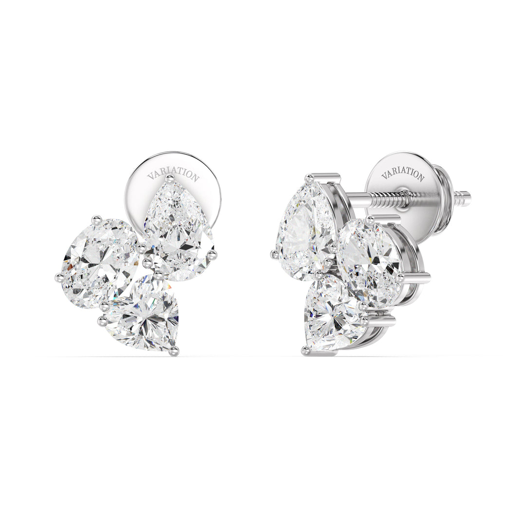 Mixed Cut Lab Grown Diamond Flower Stud Earrings in 18K White Gold