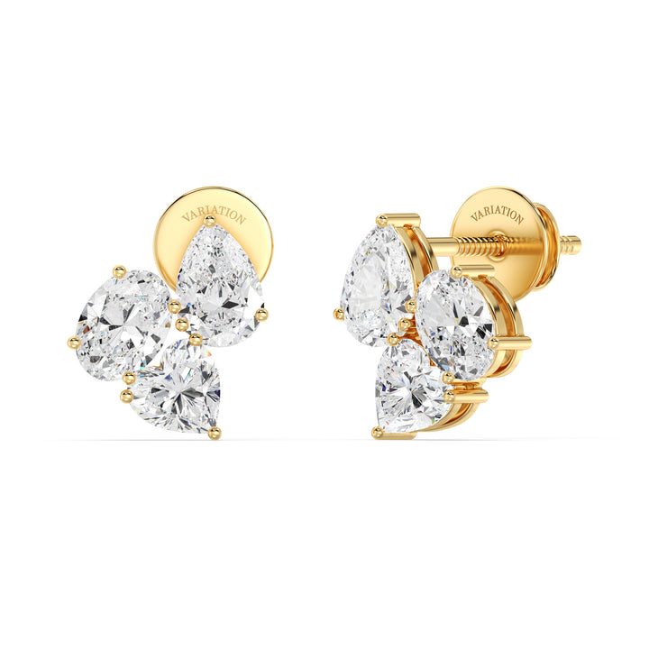 Mixed Cut Lab Grown Diamond Flower Stud Earrings in 18K Yellow Gold