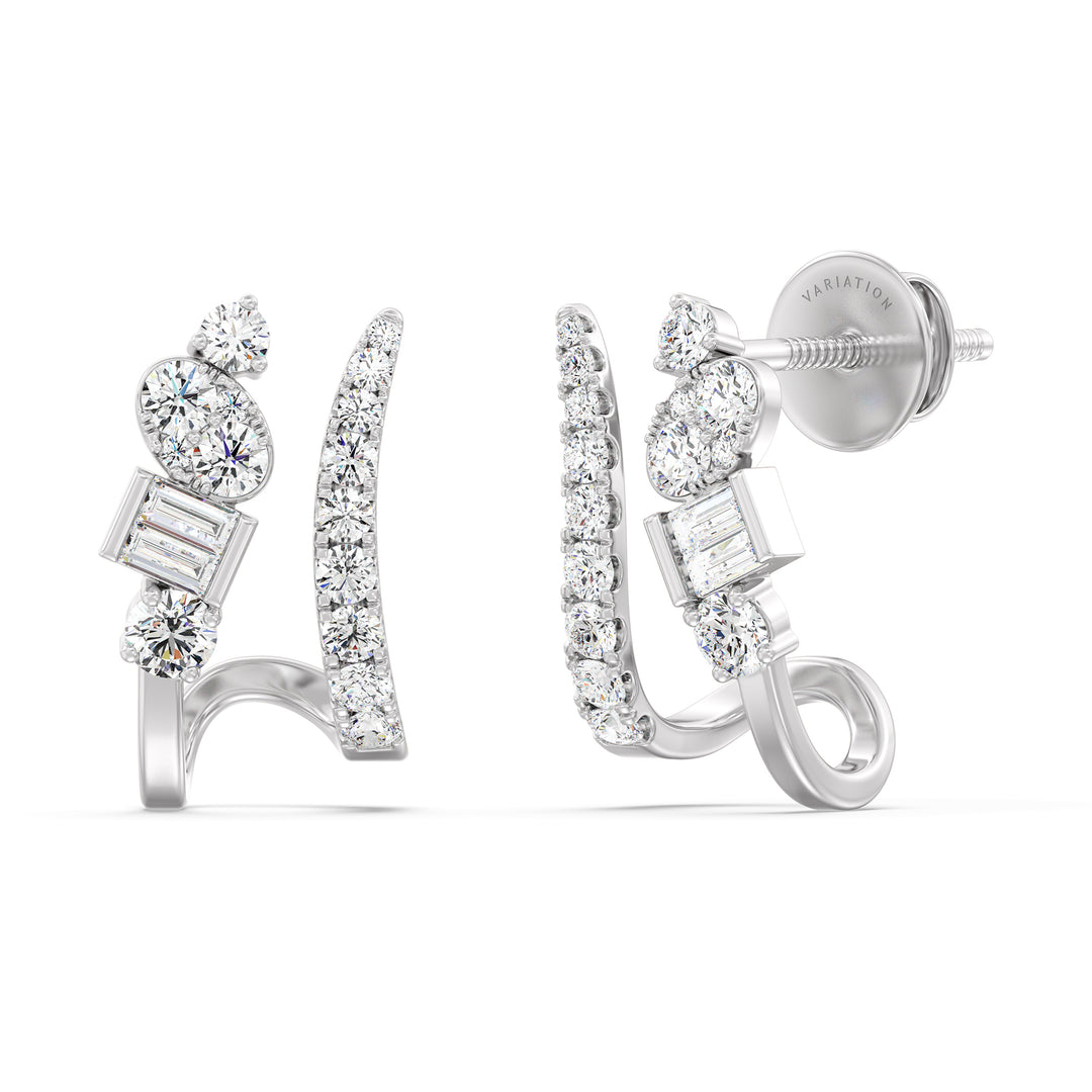 Mixed Cut Lab Grown Diamond Hoop Earrings in 18K White Gold