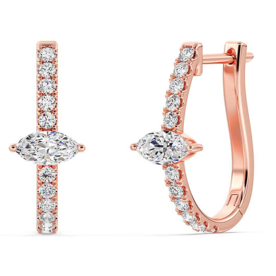 Mixed Cut Lab Grown Diamond Huggie Hoop Earrings in 18K Rose Gold
