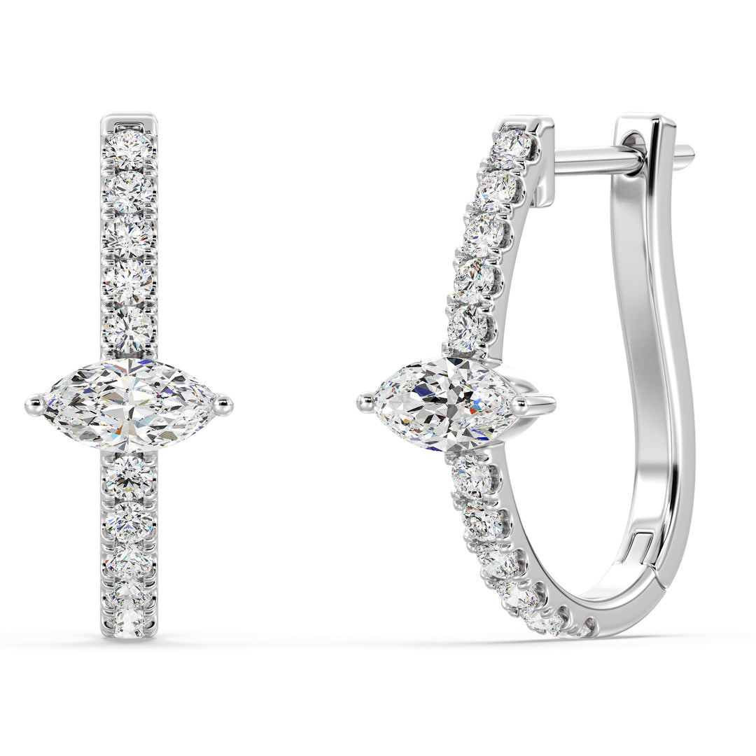 Mixed Cut Lab Grown Diamond Huggie Hoop Earrings in 18K White Gold