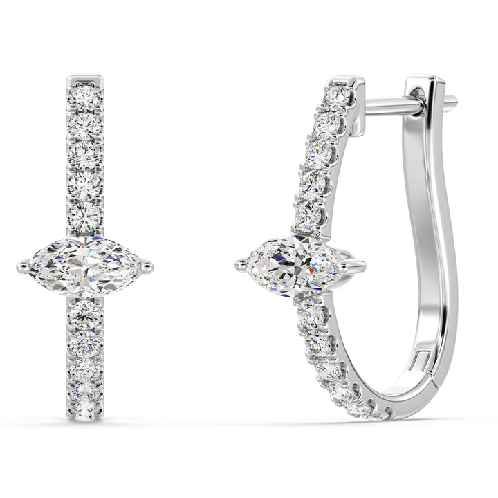 Mixed Cut Lab Grown Diamond Huggie Hoop Earrings in 18K White Gold
