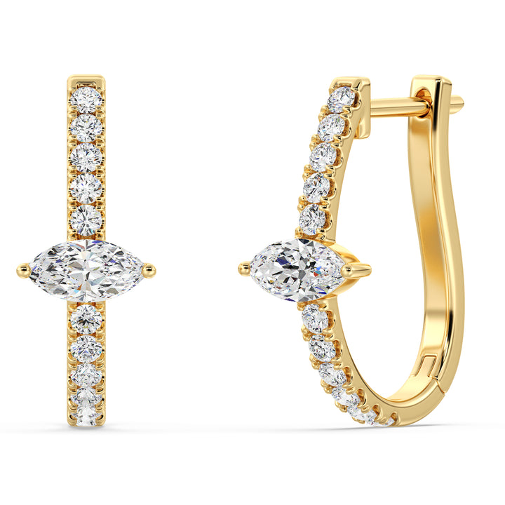 Mixed Cut Lab Grown Diamond Huggie Hoop Earrings in 18K Yellow Gold