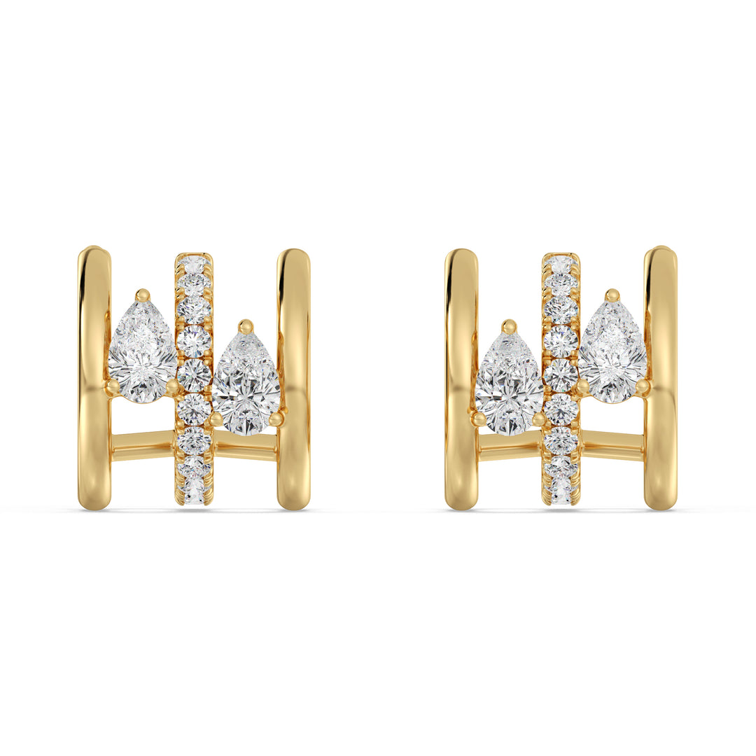0.58 Carat Mixed Cut Lab Grown Diamond Triple Huggie Hoop Earrings in 18K Yellow Gold