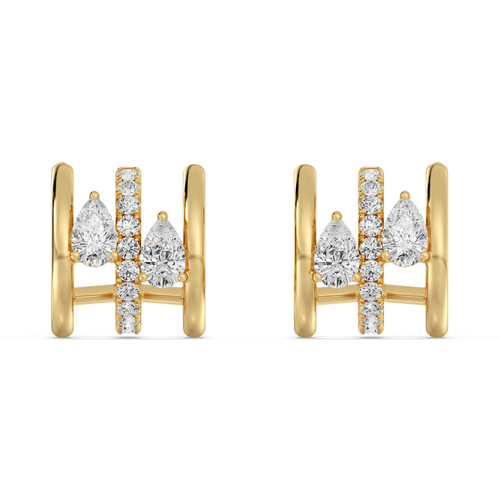 0.58 Carat Mixed Cut Lab Grown Diamond Triple Huggie Hoop Earrings in 18K Yellow Gold