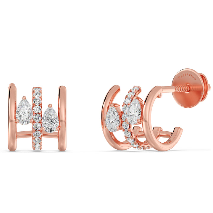 Mixed Cut Lab Grown Diamond Triple Huggie Hoop Earrings in 18K Rose Gold