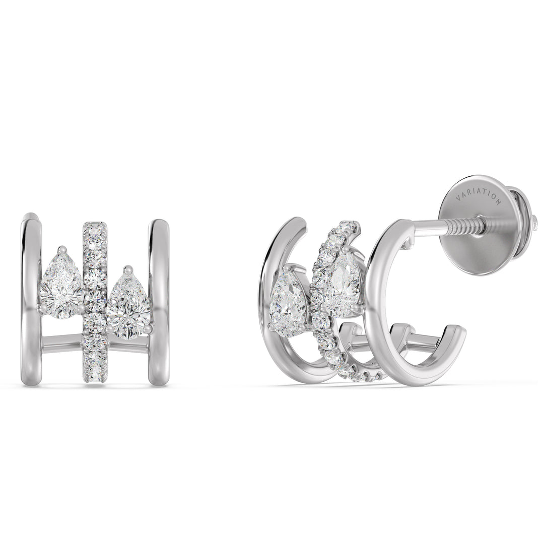 Mixed Cut Lab Grown Diamond Triple Huggie Hoop Earrings in 18K White Gold