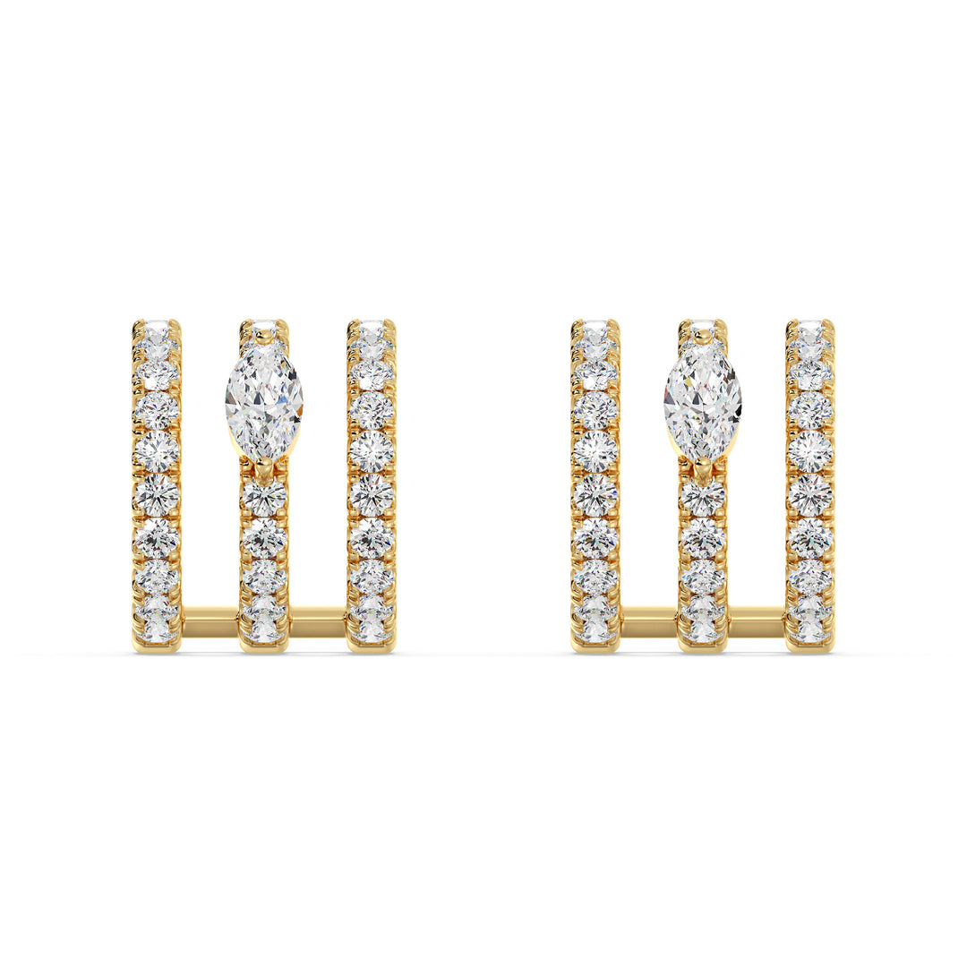 0.68 Carat Mixed Cut Lab Grown Diamond Triple Row Hoop Earrings in 18K Yellow Gold