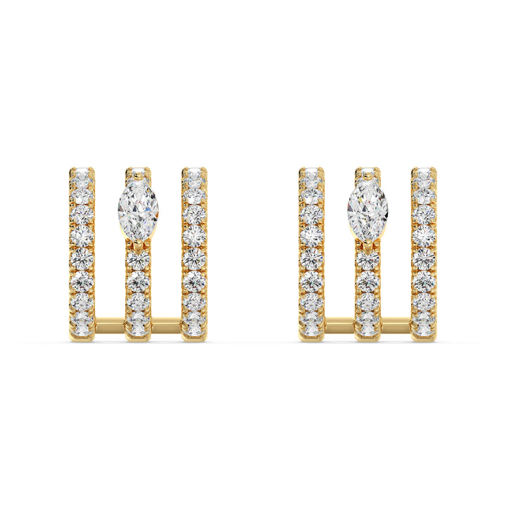 0.68 Carat Mixed Cut Lab Grown Diamond Triple Row Hoop Earrings in 18K Yellow Gold