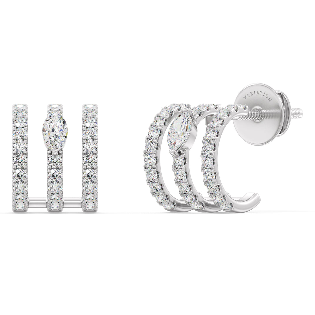 Mixed Cut Lab Grown Diamond Triple Row Hoop Earrings in 18K White Gold