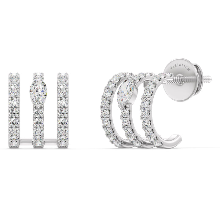 Mixed Cut Lab Grown Diamond Triple Row Hoop Earrings in 18K White Gold