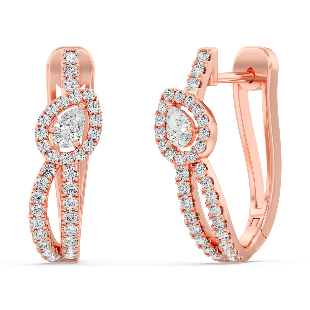 Mixed Cut Lab Grown Diamond Twisted Hoop Earrings in 18K Rose Gold