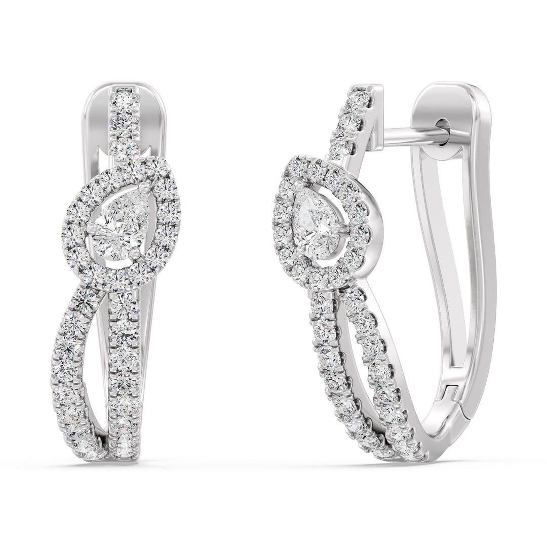 Mixed Cut Lab Grown Diamond Twisted Hoop Earrings in 18K White Gold