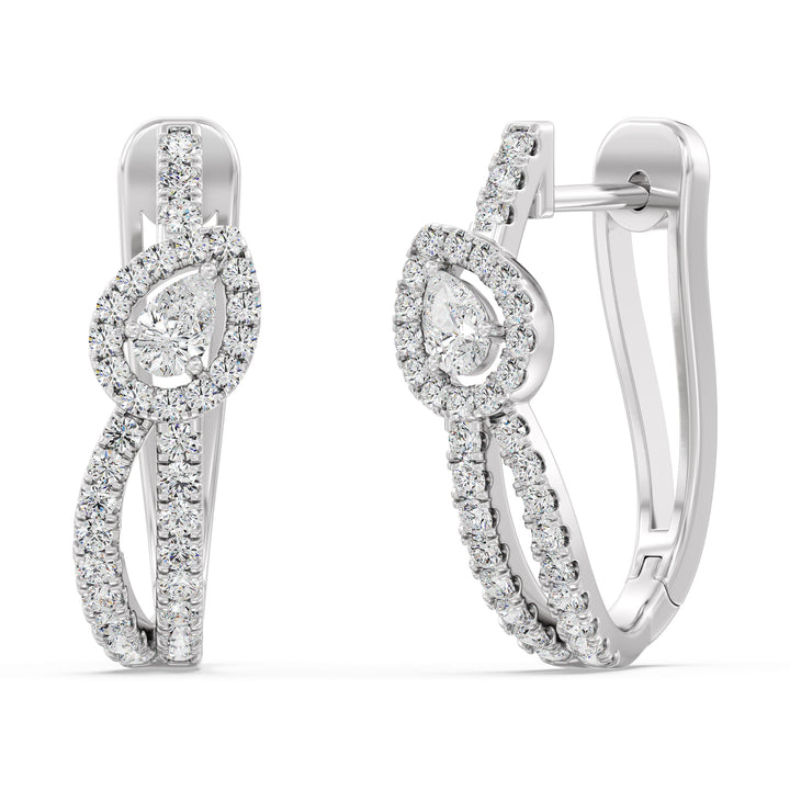 Mixed Cut Lab Grown Diamond Twisted Hoop Earrings in 18K White Gold