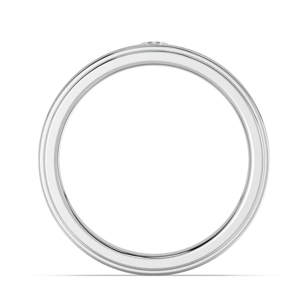 Modern Platinum Diamond Signet Ring with Contemporary Double Groove Design