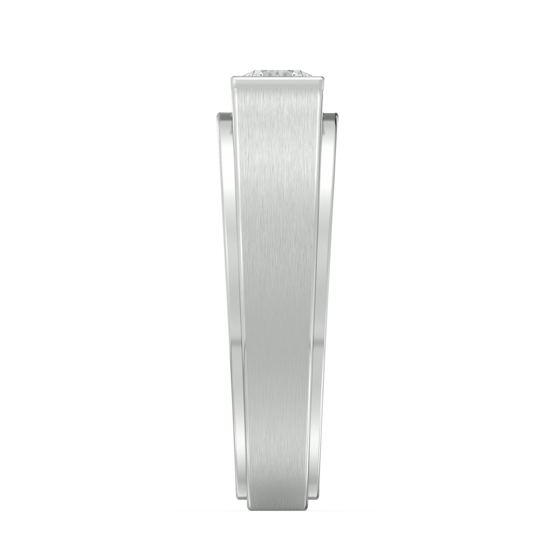 Modern Platinum Signet Ring with Round Brilliant Center Diamond