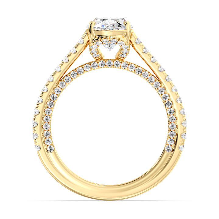 Oval Cut Diamond Engagement Ring with Hidden Halo and Pavé Accents in 18K Yellow Gold