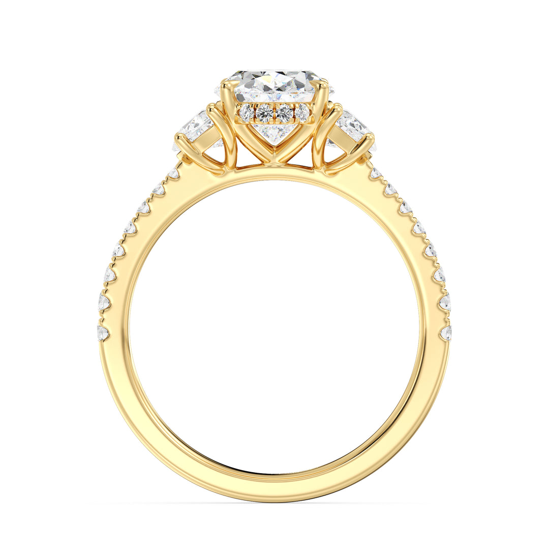 Oval Cut Diamond Engagement Ring with Pavé Band and Half Moon Diamonds in 18K Yellow Gold