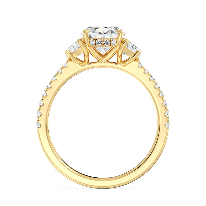 Oval Cut Diamond Engagement Ring with Pavé Band and Half Moon Diamonds in 18K Yellow Gold