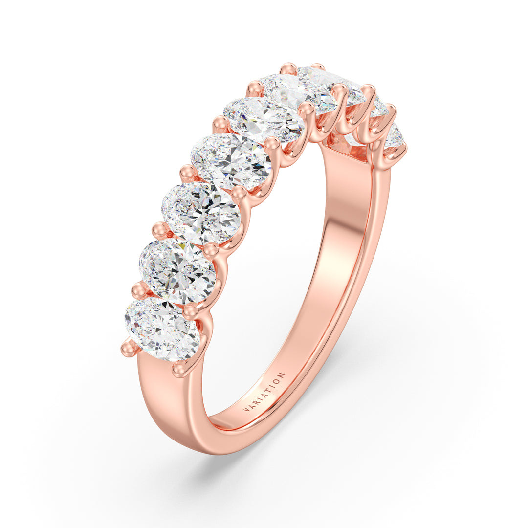 Oval Cut Lab Grown Diamond 9 Stone Scalloped Half Eternity Wedding Band in 18K Rose Gold