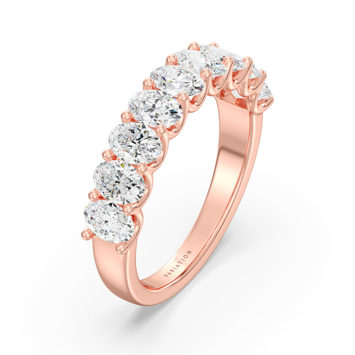 Oval Cut Lab Grown Diamond 9 Stone Scalloped Half Eternity Wedding Band in 18K Rose Gold