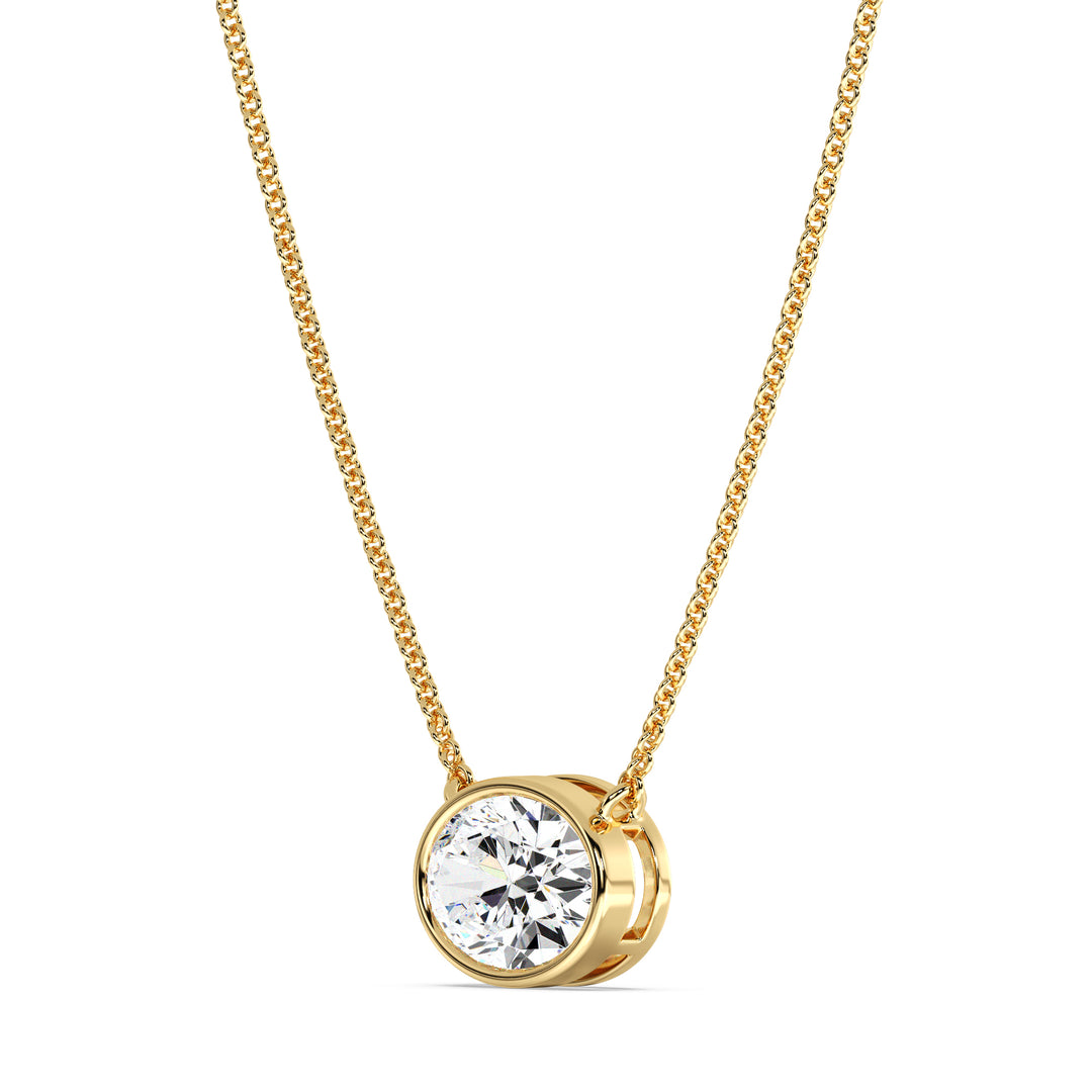 2 Carat Oval Cut Lab Grown Diamond Bezel Pendant Necklace in 18K Yellow Gold