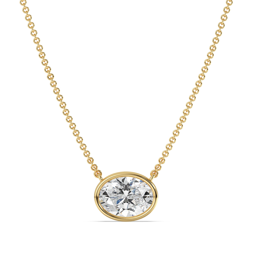 Oval Cut Lab Grown Diamond Bezel Set Solitaire Pendant Necklace in 18K Yellow Gold