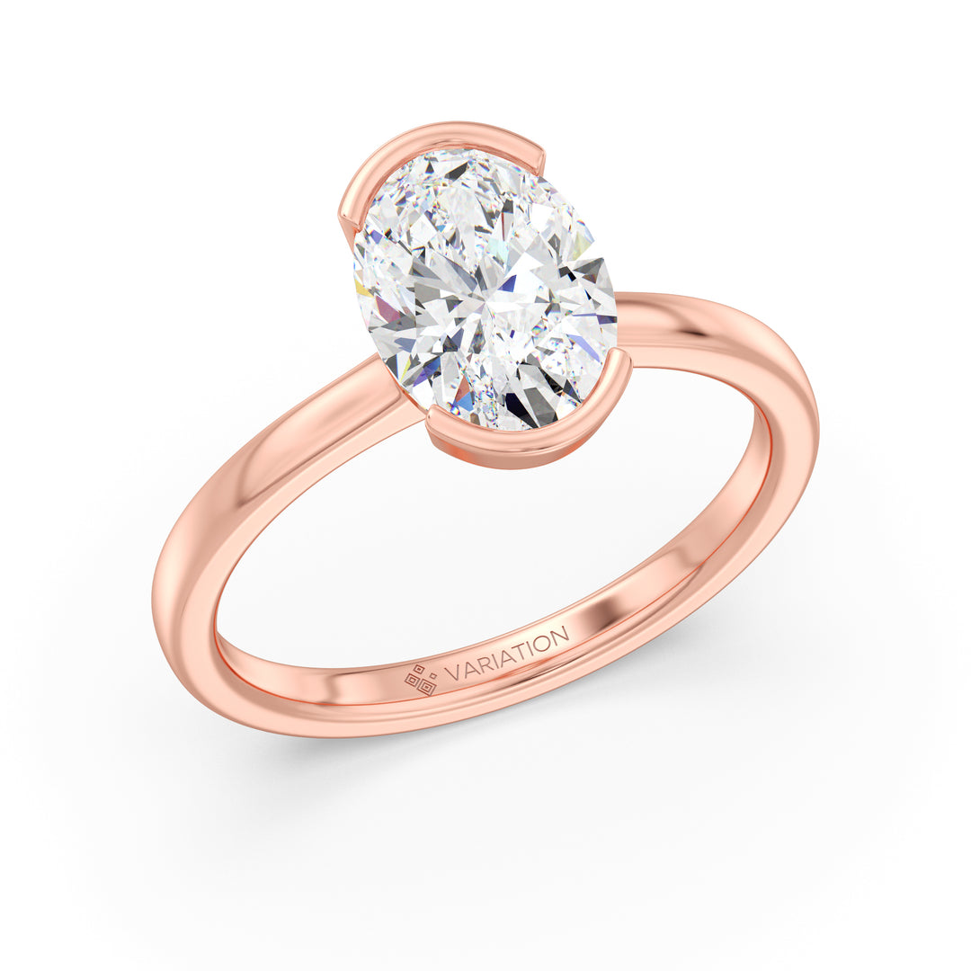 Oval Cut Lab Grown Diamond Bezel Solitaire Ring in 18K Rose Gold