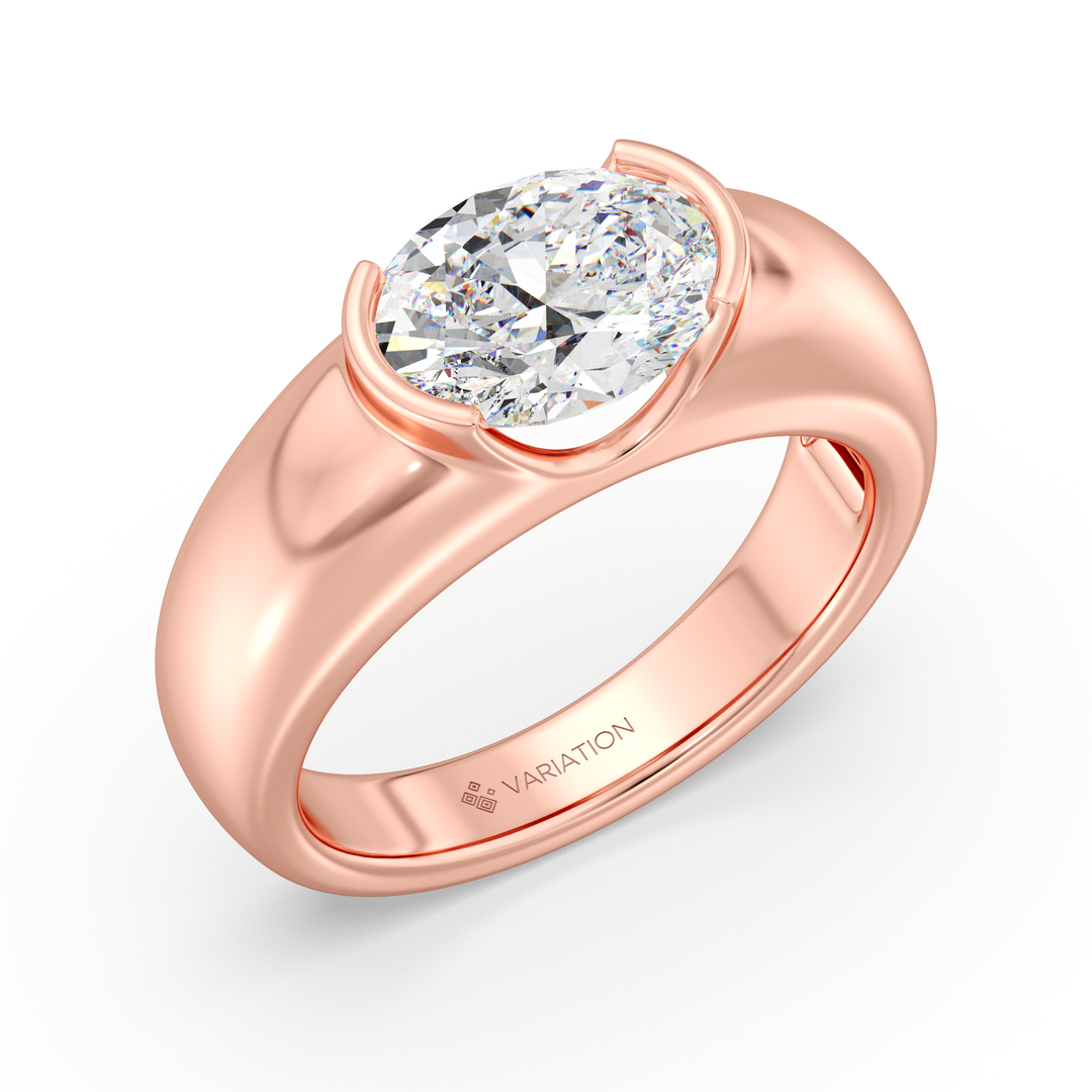 Oval Cut Lab Grown Diamond Bezel Solitaire Ring in 18K Rose Gold