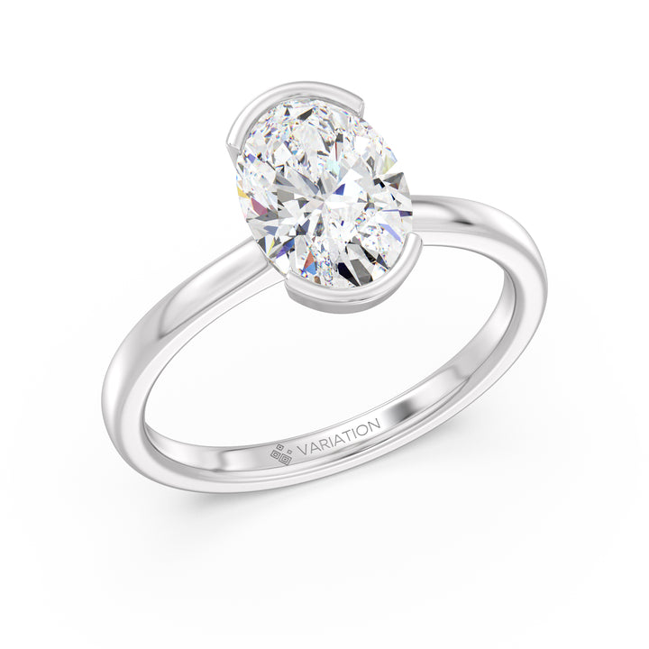 Oval Cut Lab Grown Diamond Bezel Solitaire Ring in 18K White Gold
