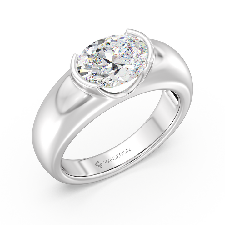 Oval Cut Lab Grown Diamond Bezel Solitaire Ring in 18K White Gold