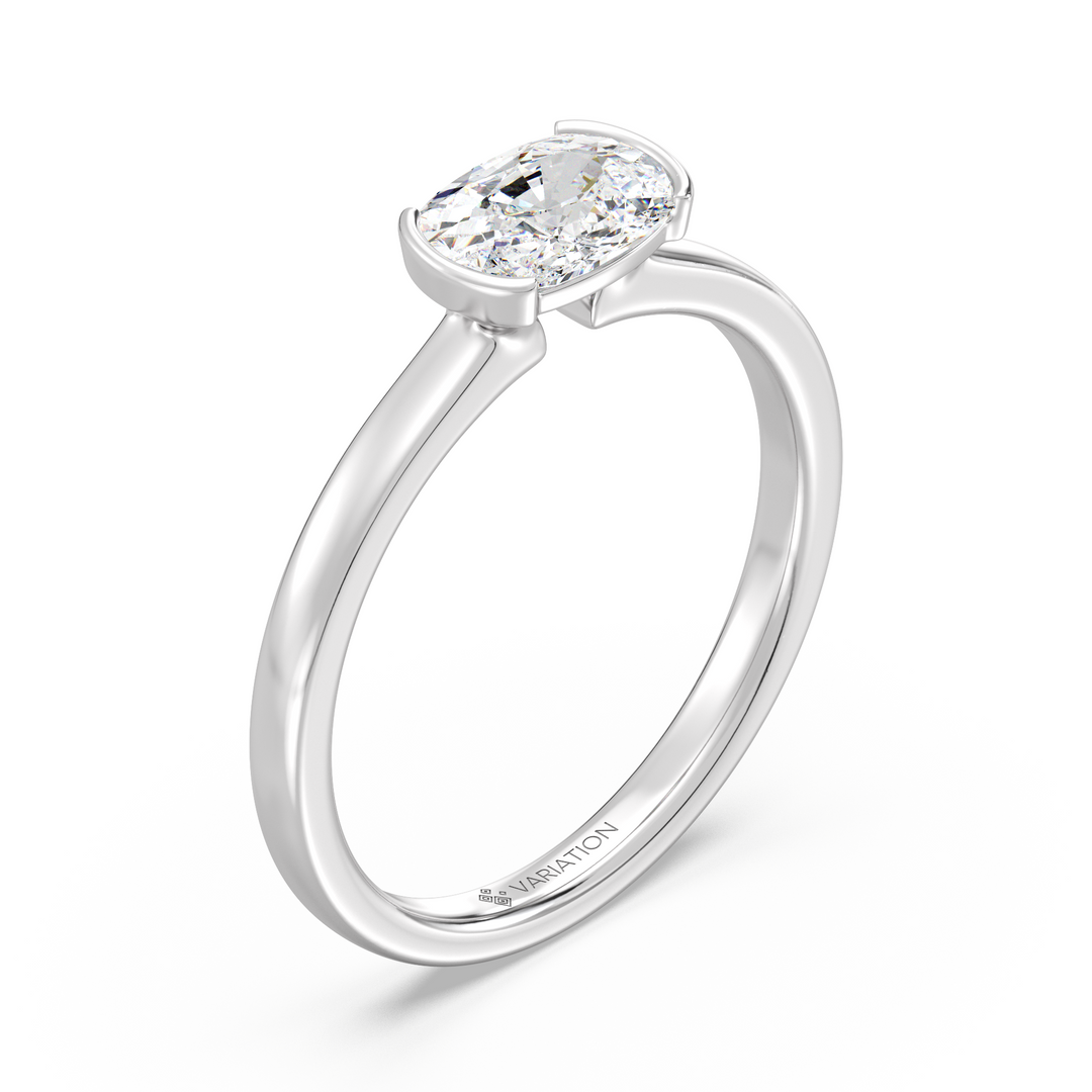 Oval Cut Lab Grown Diamond Bezel Solitaire Ring in 18K White Gold