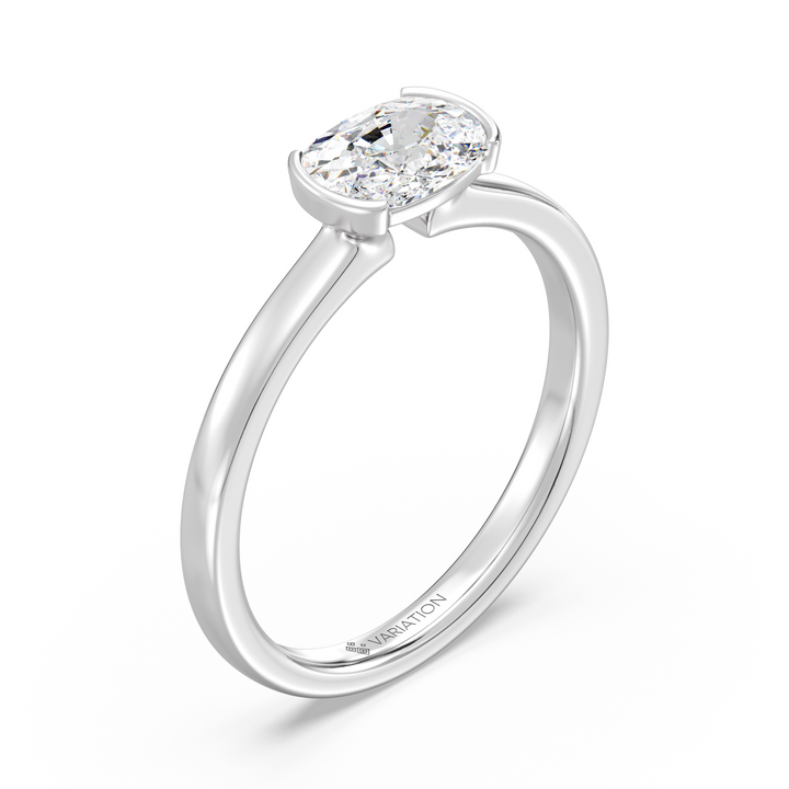 Oval Cut Lab Grown Diamond Bezel Solitaire Ring in 18K White Gold