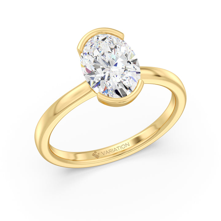 Oval Cut Lab Grown Diamond Bezel Solitaire Ring in 18K Yellow Gold
