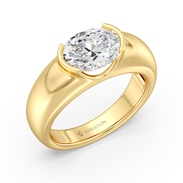 Oval Cut Lab Grown Diamond Bezel Solitaire Ring in 18K Yellow Gold
