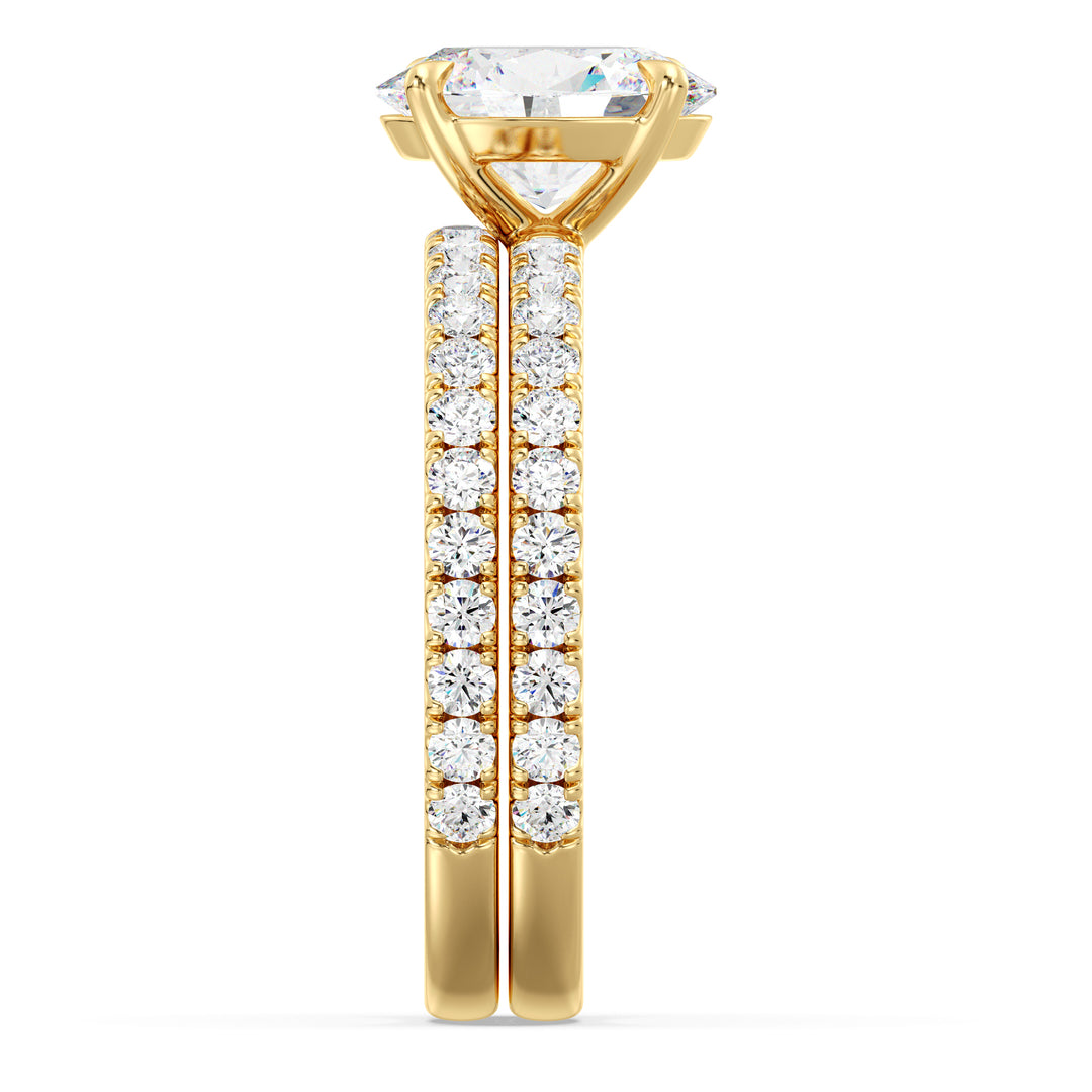 Oval Cut Lab Grown Diamond Bridal Ring Set with Pavé Accents in Yellow Gold