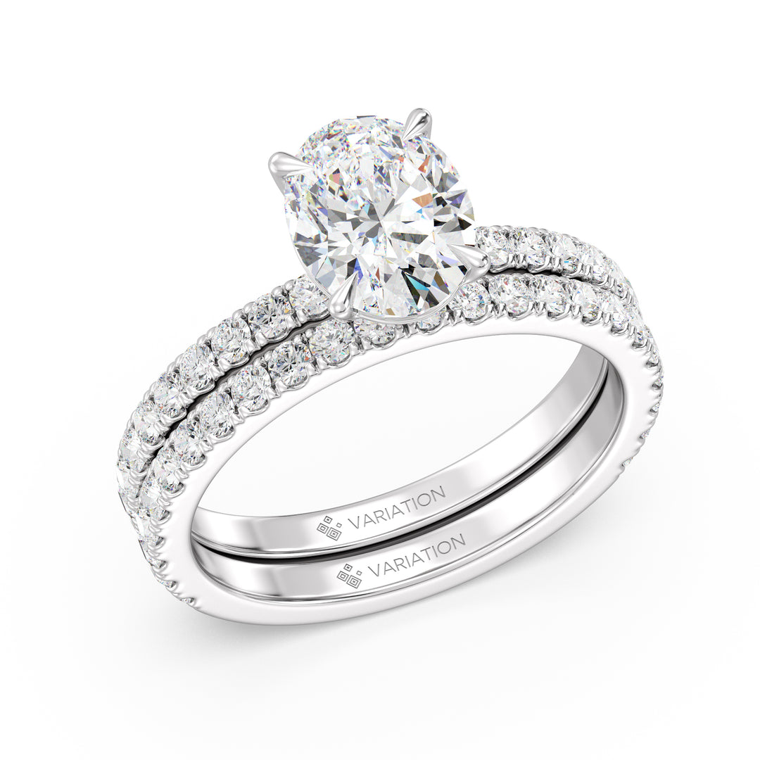 Oval Cut Lab Grown Diamond Bridal Set with Matching Wedding Band in 18K White Gold