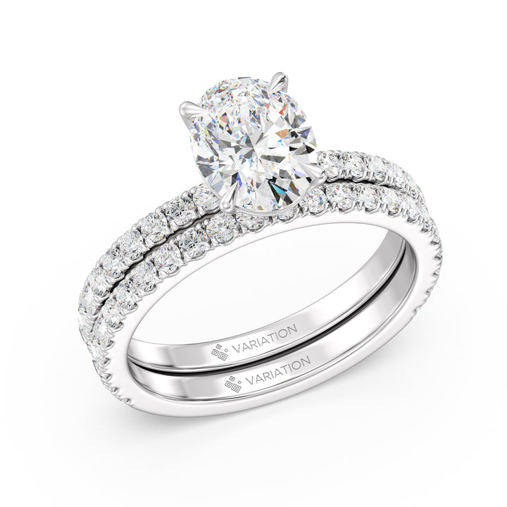 Oval Cut Lab Grown Diamond Bridal Set with Matching Wedding Band in 18K White Gold