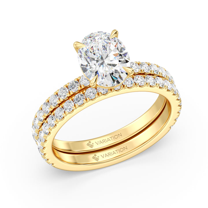 Oval Cut Lab Grown Diamond Bridal Set with Matching Wedding Band in 18K Yellow Gold