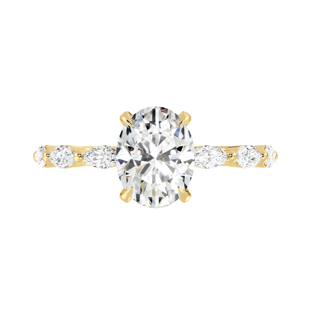 Oval Cut Lab Grown Diamond Engagement Ring with Hidden Halo Setting in Yellow Gold