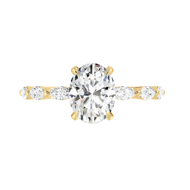 Oval Cut Lab Grown Diamond Engagement Ring with Hidden Halo Setting in Yellow Gold