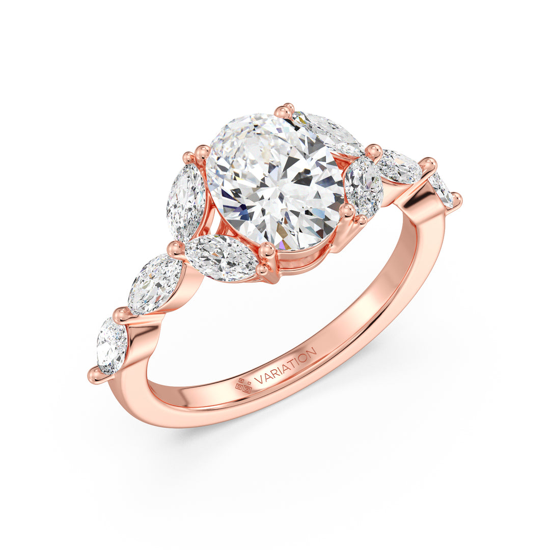 Oval Cut Lab Grown Diamond Engagement Ring with Marquise Diamond Accents in 18K Rose Gold