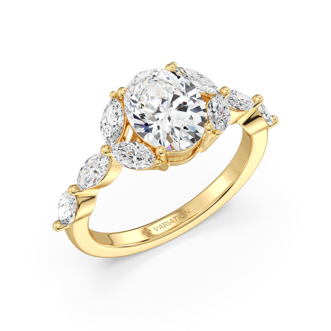 Oval Cut Lab Grown Diamond Engagement Ring with Marquise Diamond Accents in 18K Yellow Gold