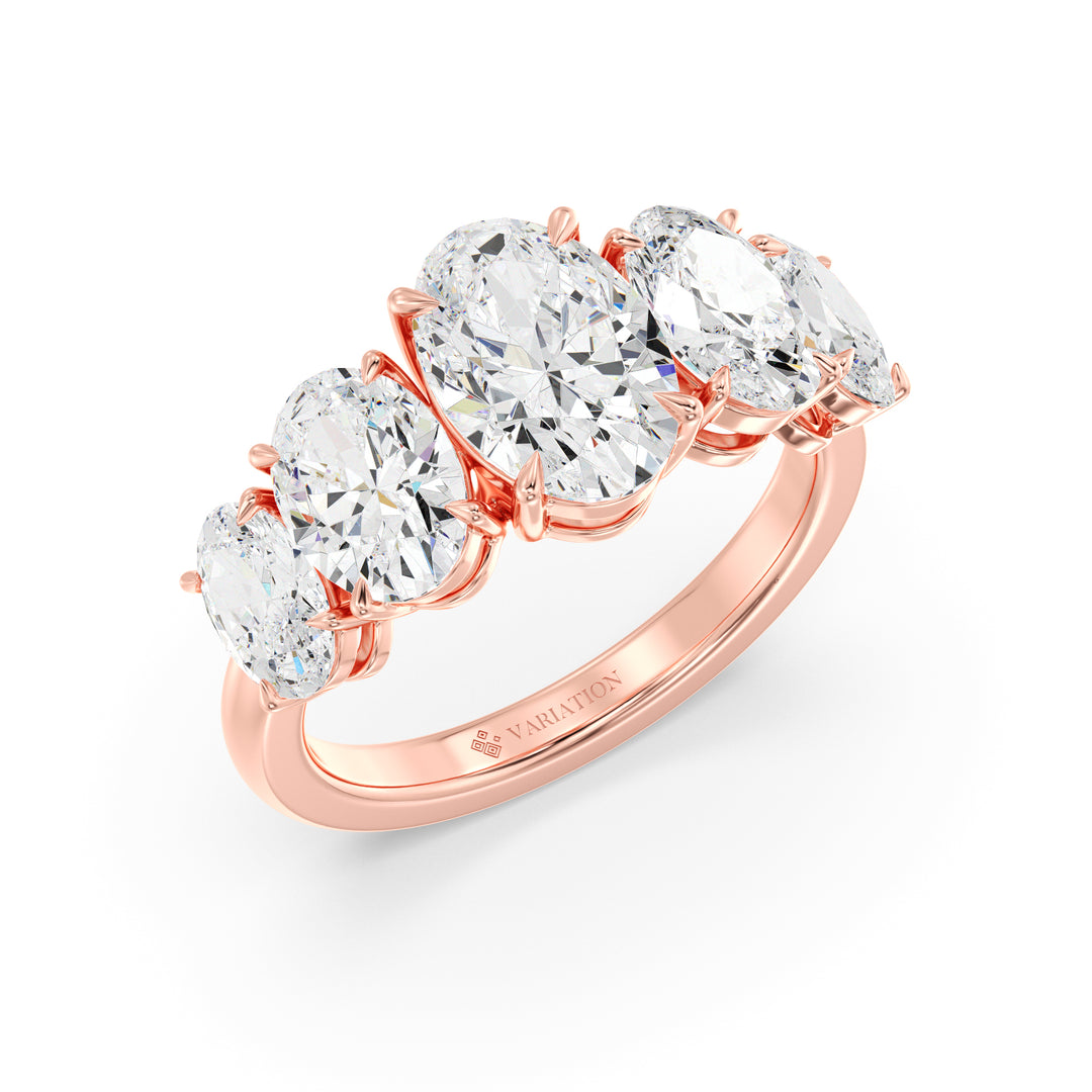 Oval Cut Lab Grown Diamond Five Stone Ring in 18K Rose Gold