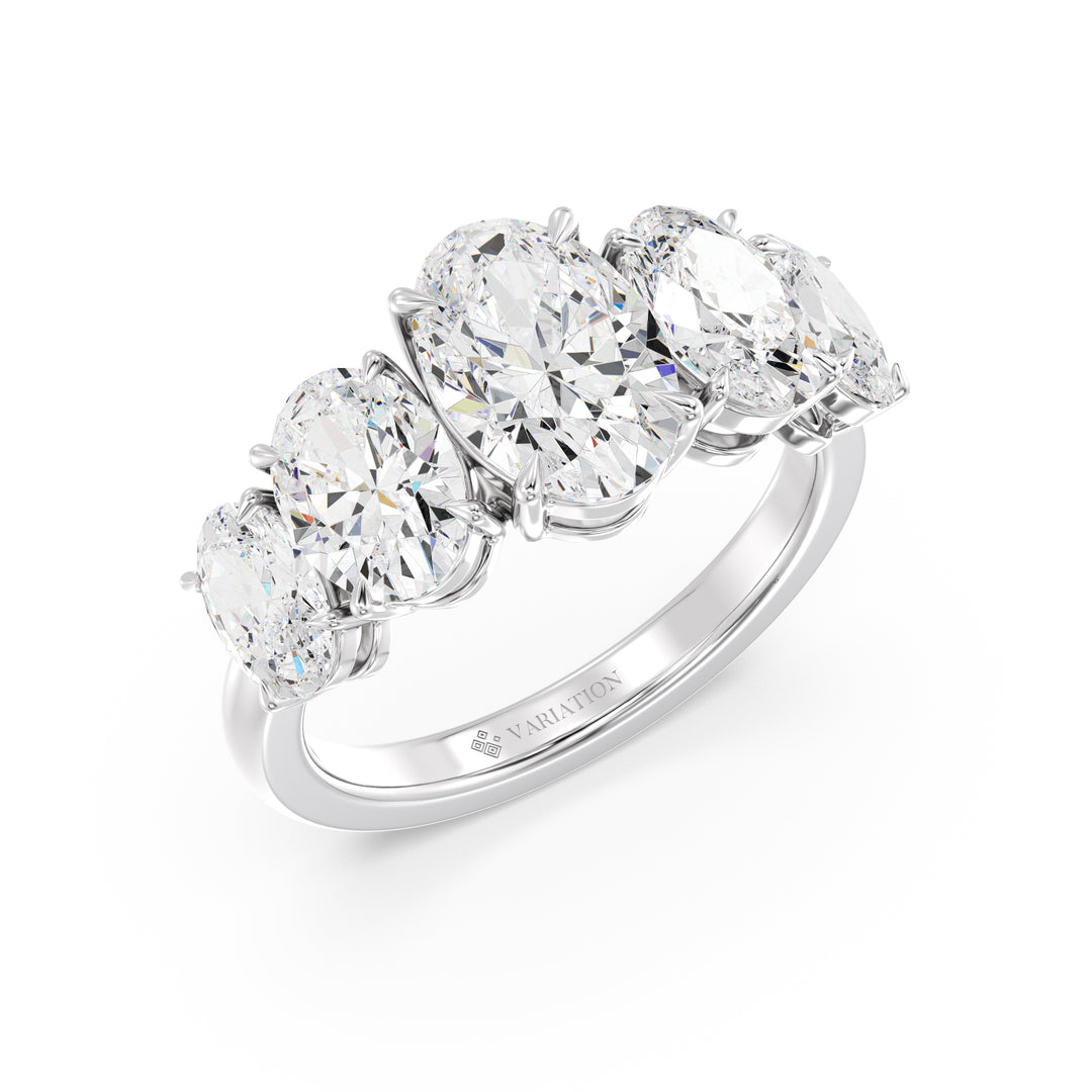 Oval Cut Lab Grown Diamond Five Stone Ring in 18K White Gold