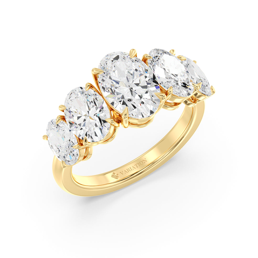 Oval Cut Lab Grown Diamond Five Stone Ring in 18K Yellow Gold