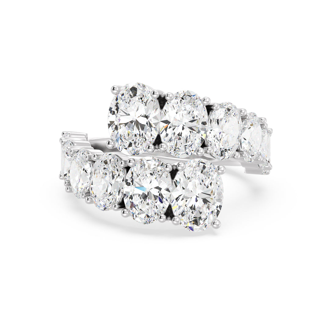 Oval Cut Lab Grown Diamond Graduated Bypass Ring in 18K White Gold